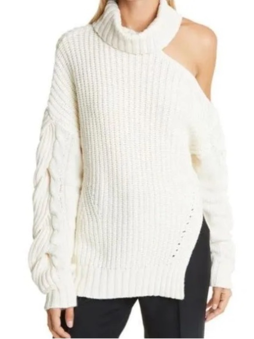 Jonathan Simkhai Aubrey Traveling Cable Knit One Shoulder Sweater